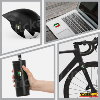 4 Adesivi Resinati Bandiera Italiana Scudetto Italia 3D cm 4,5x3,7 Auto Moto M.2