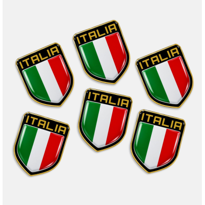 6 Adesivi Resinati Bandiera Italiana Scudetto Italia 3D cm 4,5x3,7 Auto Moto M.2