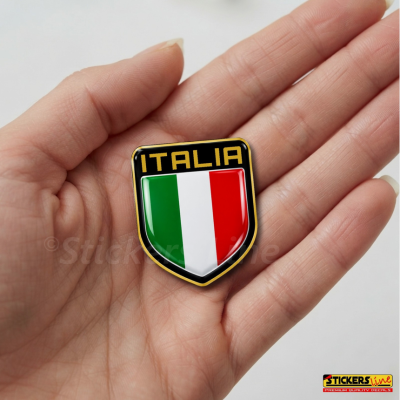 6 Adesivi Resinati Bandiera Italiana Scudetto Italia 3D cm 4,5x3,7 Auto Moto M.2